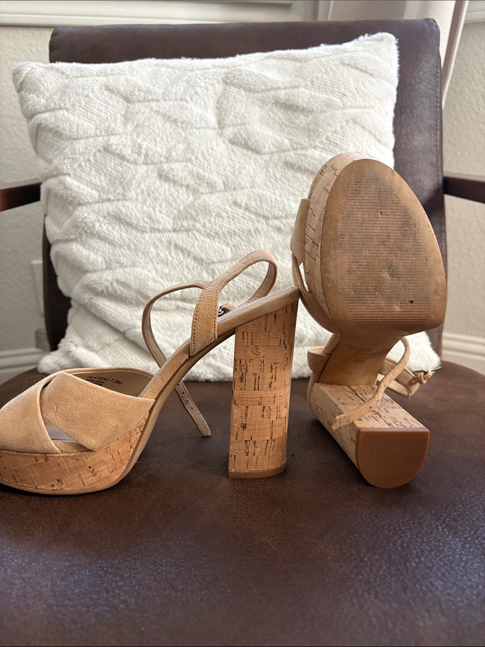 Botkier Beige Suede Cork Platform Block Heels